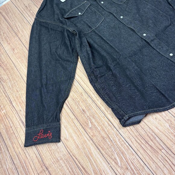 Levis Black Denim Western Shirt Oversized Fit Embroidered Heart Detail Size M - Picture 11 of 15